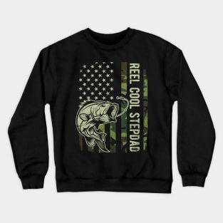 Reel Cool Stepdad Camouflage American Flag Fathers Day Gift Crewneck Sweatshirt